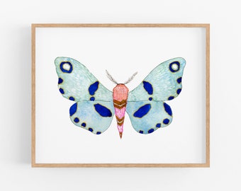 Pale Blue Bug Art Print. Colorful Insect Art. Office Decor. Nature Art. Peaceful Nature Decor Beautiful Bug Painting. Kids Room Art. Bug Art