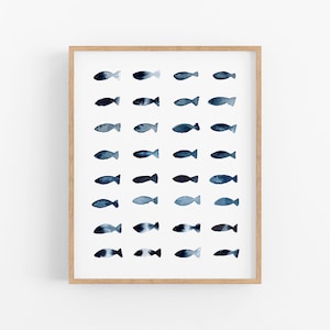 Lake House Decor. Blue Fish Art Print. Nursery Gallery Wall Art Print. Fisherman Art. Nursery Decor. Minimalist Fish Art. Kids Room Painting