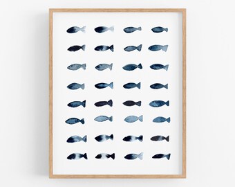 Lake House Decor. Blue Fish Art Print. Nursery Gallery Wall Art Print. Fisherman Art. Nursery Decor. Minimalist Fish Art. Kids Room Painting