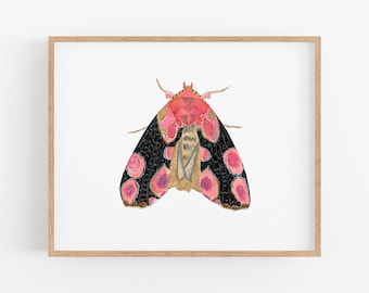 Moth Watercolor Art Print. Pink Moth Wall Art. Modern Nature Painting. Moth Painting. Unique Kids Room Art. Baby Shower Gift. Pink Moth Art.