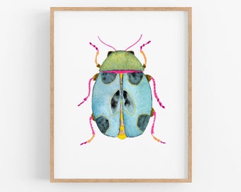 Blue Green Beetle Art Print.  Fun Bug Decor.  Kids Room Wall Art. Nature Decor.  Watercolor Bug Art.   Pretty Bug Art.