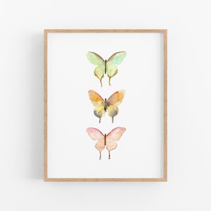 Nursery Art Print. Pastel Watercolor Butterfly. Modern Nature Art. Girls Room Art. Mint & Pink Sophisticated Unique Modern Nursery Wall Art. image 1