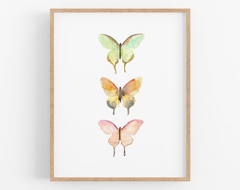 Nursery Art Print. Pastel Watercolor Butterfly. Modern Nature Art. Girls Room Art. Mint & Pink Sophisticated Unique Modern Nursery Wall Art.