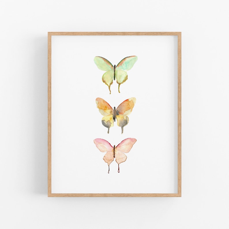 Nursery Art Print. Pastel Watercolor Butterfly. Modern Nature Art. Girls Room Art. Mint & Pink Sophisticated Unique Modern Nursery Wall Art. image 1