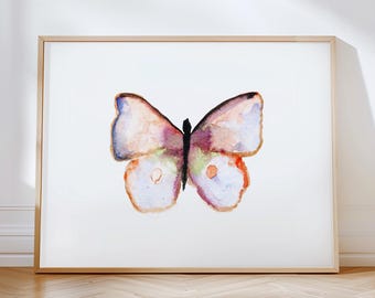 Watercolor Butterfly Art Print. Modern Butterfly Painting. Framed Pink Butterfly Nursery Wall Art. Minimalist Butterfly Artwork.  Serene.