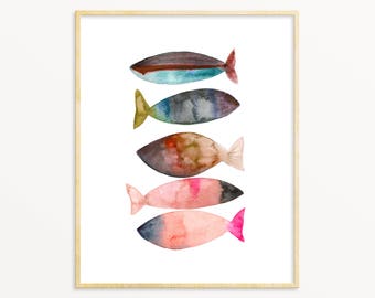 Colorful Fish Art Print. Watercolor Fish. Abstract Fish Print. Fisherman Gift. Office Art. Gift For Him. Lake House Decor. Cottage Wall Art.