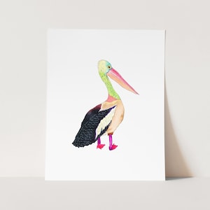 Pelican Watercolor Art Print. Cute Sea Bird Painting. Playful Coastal Decor. Pelican Painting. Colorful Pelican Art Print. Kids Room Decor.