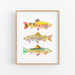 Trout Watercolor Art Print. Yellow Trout Painting. Fish Artwork. Masculine Nature Art. Angler Art. Dad Gift. Watercolor Trout Painting.