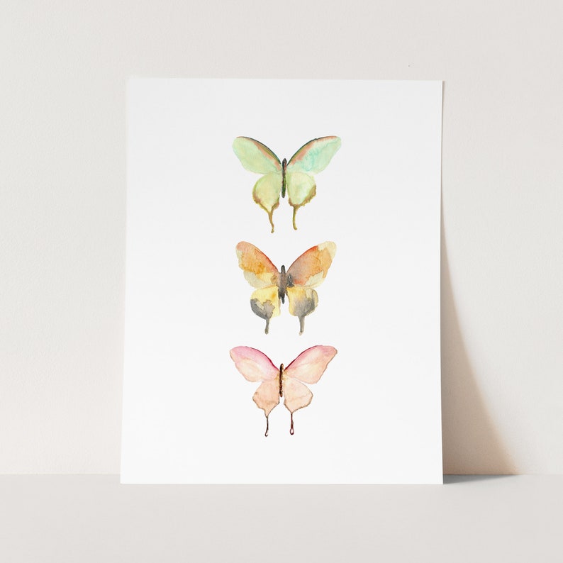 Nursery Art Print. Pastel Watercolor Butterfly. Modern Nature Art. Girls Room Art. Mint & Pink Sophisticated Unique Modern Nursery Wall Art. image 2