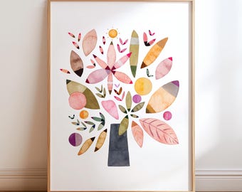 Vibrant Abstract Floral Wall Art. Watercolor Nursery Flower Art. Unique Flower Painting. Large Botanical Art Print. Modern Nursery Decor.