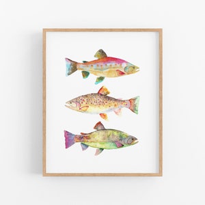 Watercolor Fish Art Print. Colorful Trout Decor. Boys Room Wall Art. Fisherman's Gift. Angler Art Print. Trout / Fish Decor. Lake House Art.