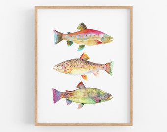 Watercolor Fish Art Print. Colorful Trout Decor. Boys Room Wall Art. Fisherman's Gift. Angler Art Print. Trout / Fish Decor. Lake House Art.