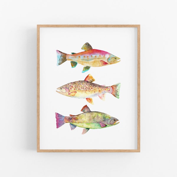 Watercolor Fish Art Print. Colorful Trout Decor. Boys Room Wall Art. Fisherman's Gift. Angler Art Print. Trout / Fish Decor. Lake House Art.