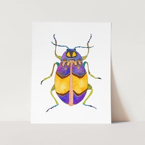 Watercolor Beetle Art Print. Purple / Yellow Bug Art.  Watercolor Beetle Art Print. Kids Room Decor.  Beetle Wall Art.  Colorful Insect Art.