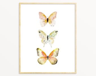 Watercolor Butterfly Art Print. Soft Orange Butterfly Poster. Pastel Colored Butterfly Wall Art. Modern Nursery Art. Unique Pink Nature Art.