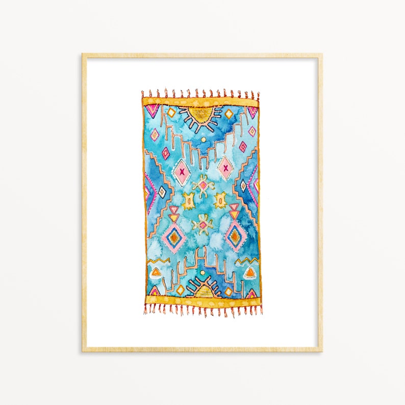 BlueGold Colorful Boho Wall Decor Gallery Wall Art Teen Bedroom Decor Dorm Room Art Print Watercolor Moroccan Rug Art Print Boho Decor