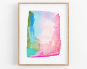 Modern Abstract Watercolor Art.   Bright home decor. Watercolor Art Print. Pink Blue. Minimalist Bright Abstract. Sarah Martinez Art