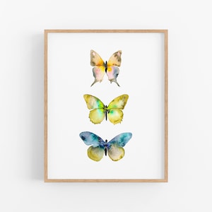 Watercolor Butterfly Art Print. Butterfly Poster. Butterfly Painting. Blue and Orange Butterflies. Nature Wall Art Decor. Nursery Wall Art. image 1