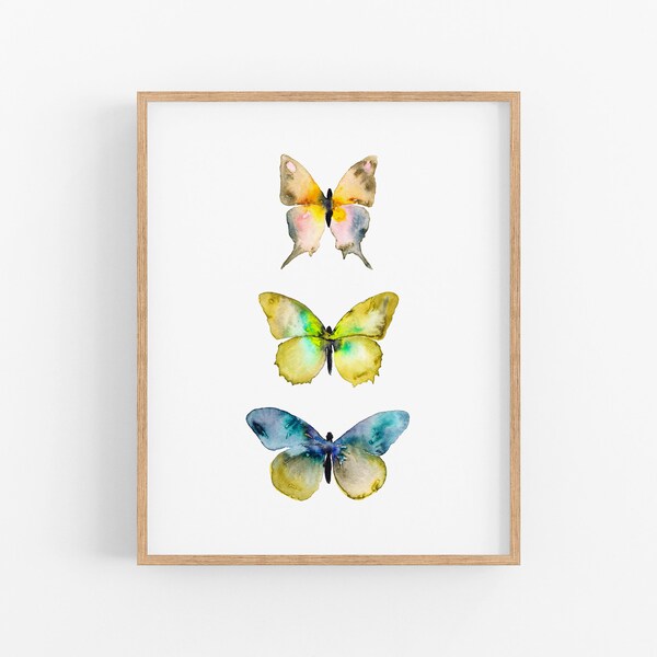 Watercolor Butterfly Art Print. Butterfly Poster. Butterfly Painting. Blue and Orange Butterflies. Nature Wall Art Decor. Nursery Wall Art.