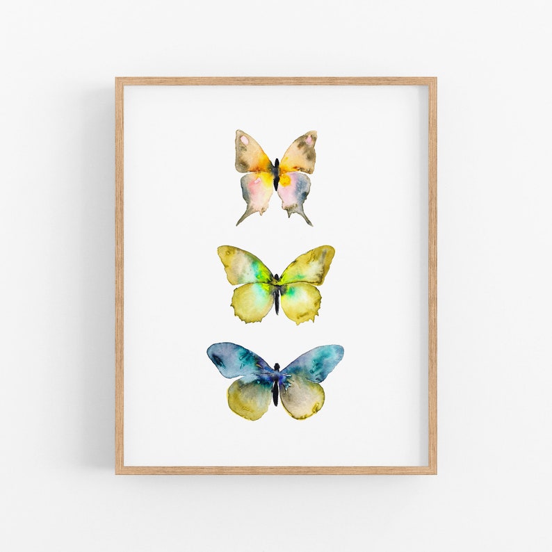 Watercolor Butterfly Art Print. Butterfly Poster. Butterfly Painting. Blue and Orange Butterflies. Nature Wall Art Decor. Nursery Wall Art. image 1