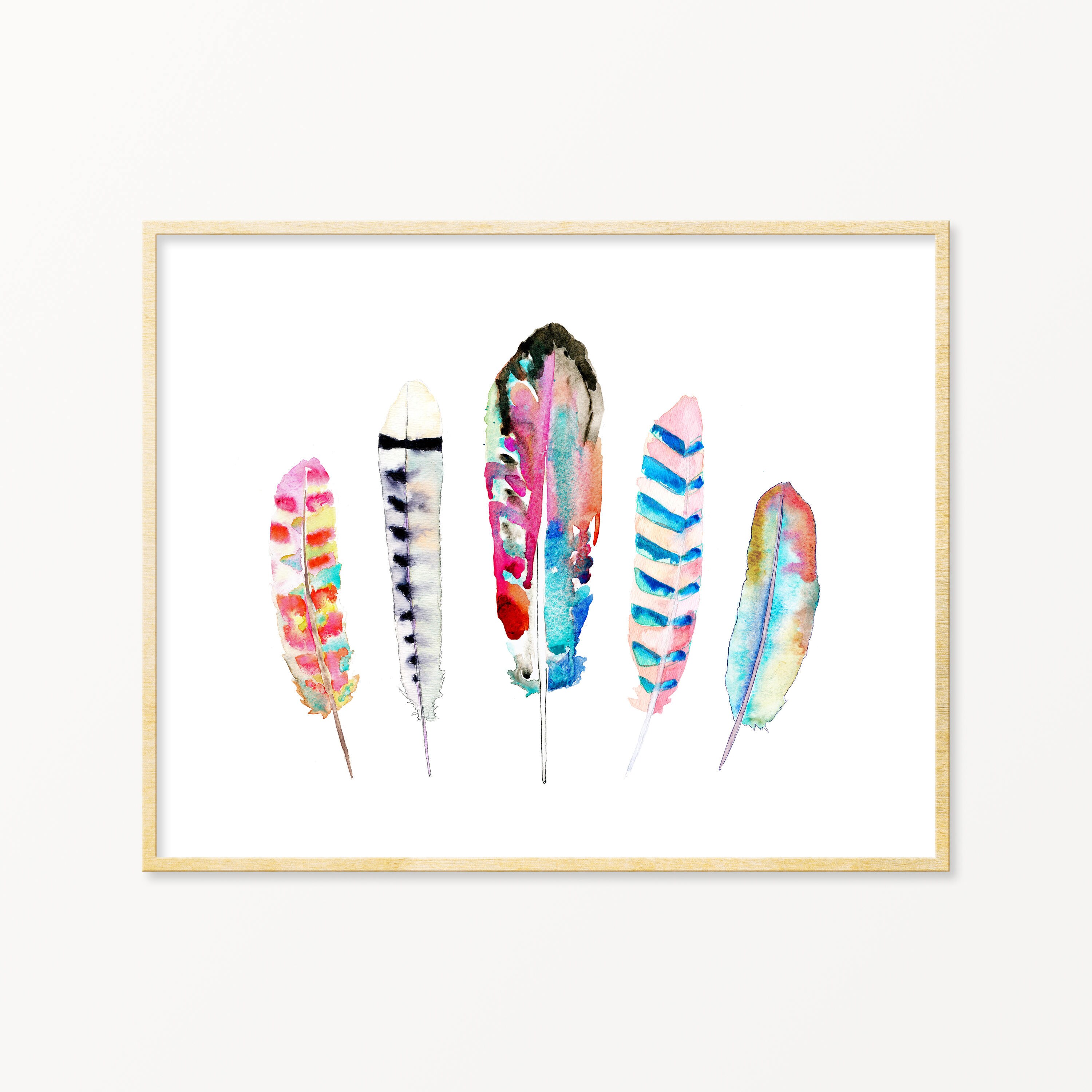 Feather Art. Watercolor Feathers Art Print. Colorful Boho Etsy