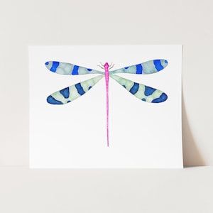 Watercolor Dragonfly Art Print.  Blue Dragonfly Artwork. Colorful Insect Art. Gallery Wall Prints. Nature Painting. Pretty Insect Artwork.