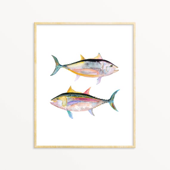 Watercolor Tuna Fish Art Print. Coastal Wall Art. Sea Life Art