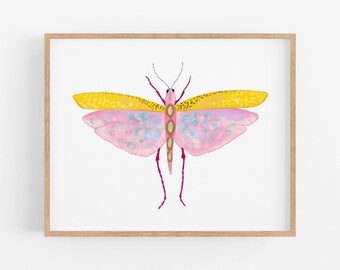 Colorful Grasshopper Art Print. Pretty Insect Art. Grasshopper Wall Art. Nature Gallery Wall. Kids Decor. Nursery Design. Gallery Wall Art.