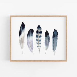 Watercolor Blue Feather Art Print. Watercolor Feathers. Nature Gallery Wall Art. Indigo Watercolor Feather Art. Peaceful Nature Office Decor