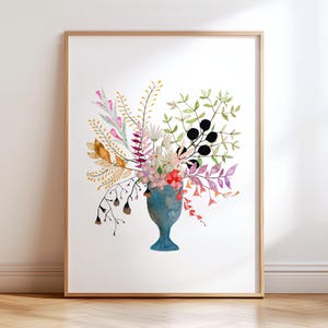 Colorful Watercolor Wildflower Art Print. Floral Housewarming Gift. Flower Arrangement in Vase Artwork. Original Bouquet Painting.