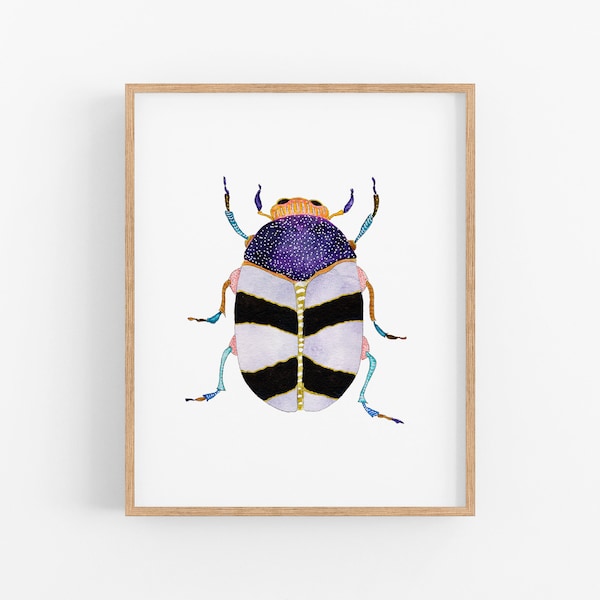 Watercolor Beetle Art Print. Purple Beetle Art.  Watercolor Beetle Art Print. Kids Room Decor. Beetle Wall Art. Colorful Insect Art. Bug Art