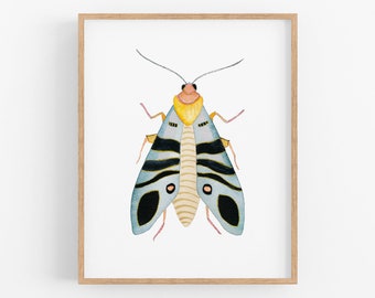 Blue Winged Bug Art Print. Beautiful Insect Painting. Cute Bug. Nursery Decor. Boys Room Art. Kids Room Painting. Playroom Gallery Wall Art.