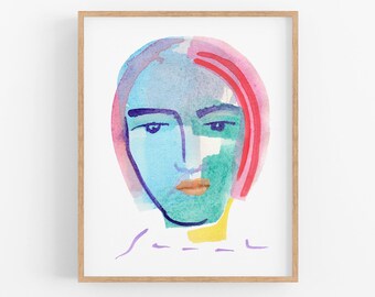 Abstract Face Watercolor Art Print. Colorful Portrait. Unique Portrait Art - Archival Fine Art Print of Original Painting by Sarah Martinez