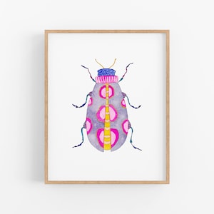 Watercolor Beetle Art Print. Colorful Beetle Art.  Pink Beetle Art Print. Kids Room Decor. Beetle Wall Art. Colorful Insect Art. Bug Art