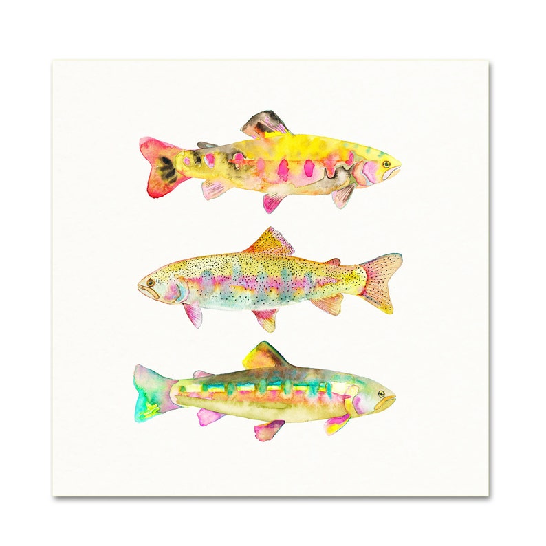 Trout Watercolor Art Print. Yellow Trout Painting. Fish Etsy