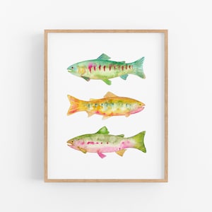 Watercolor Trout Art Print. Colorful Pink Orange Blue Trout Art. Man Art. Lake House Decor. Fish Art. Kids Room Decor. Baby Nursery Wall Art