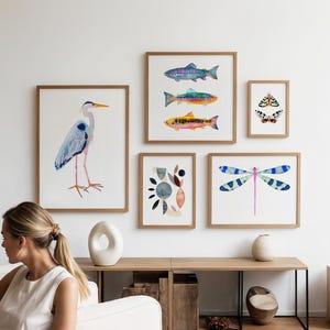 Maravillosa lámina artística de garza azul. Arte mural en acuarela de garza azul. Ilustración de aves costeras. Láminas de pintura de animales. Casa en el lago costero. imagen 7