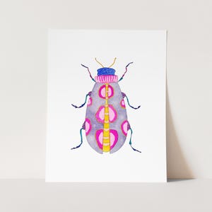 Watercolor Beetle Art Print. Colorful Beetle Art.  Pink Beetle Art Print. Kids Room Decor. Beetle Wall Art. Colorful Insect Art. Bug Art