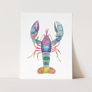 Maine Lobster Art Print. Watercolor Maine Lobster Art. Coastal Decor. Lobster Decor. Fun Colorful Blue Lobster Wall Art. Beach House Decor.