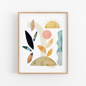 Abstract Geometric Art Print | Abstract Sunset Art | Unique Beach House Wall Art | Minimalist Nature Painting | Original Modern Boho Decor