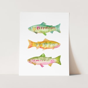 Watercolor Trout Art Print. Colorful Pink Orange Blue Trout Art. Man Art. Lake House Decor. Fish Art. Kids Room Decor. Baby Nursery Wall Art