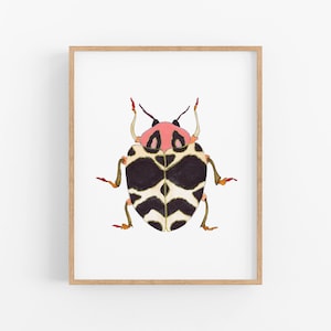 Pink and Black Beetle Art Print. Pretty Bug Art. Nature Decor. Kids Room Art Playroom Decor. Kids Room Fun Bug Prints. Watercolor Bug Art.