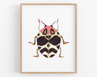 Pink and Black Beetle Art Print. Pretty Bug Art. Nature Decor. Kids Room Art Playroom Decor. Kids Room Fun Bug Prints. Watercolor Bug Art.