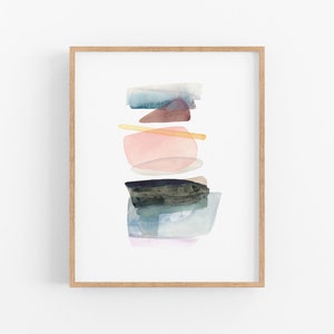 Simple Abstract Art Print. Abstract Wall Art. Light Blue & Pink Watercolor. Modern Apartment Art. Minimalist Nursery Decor. Gallery Wall Art image 1