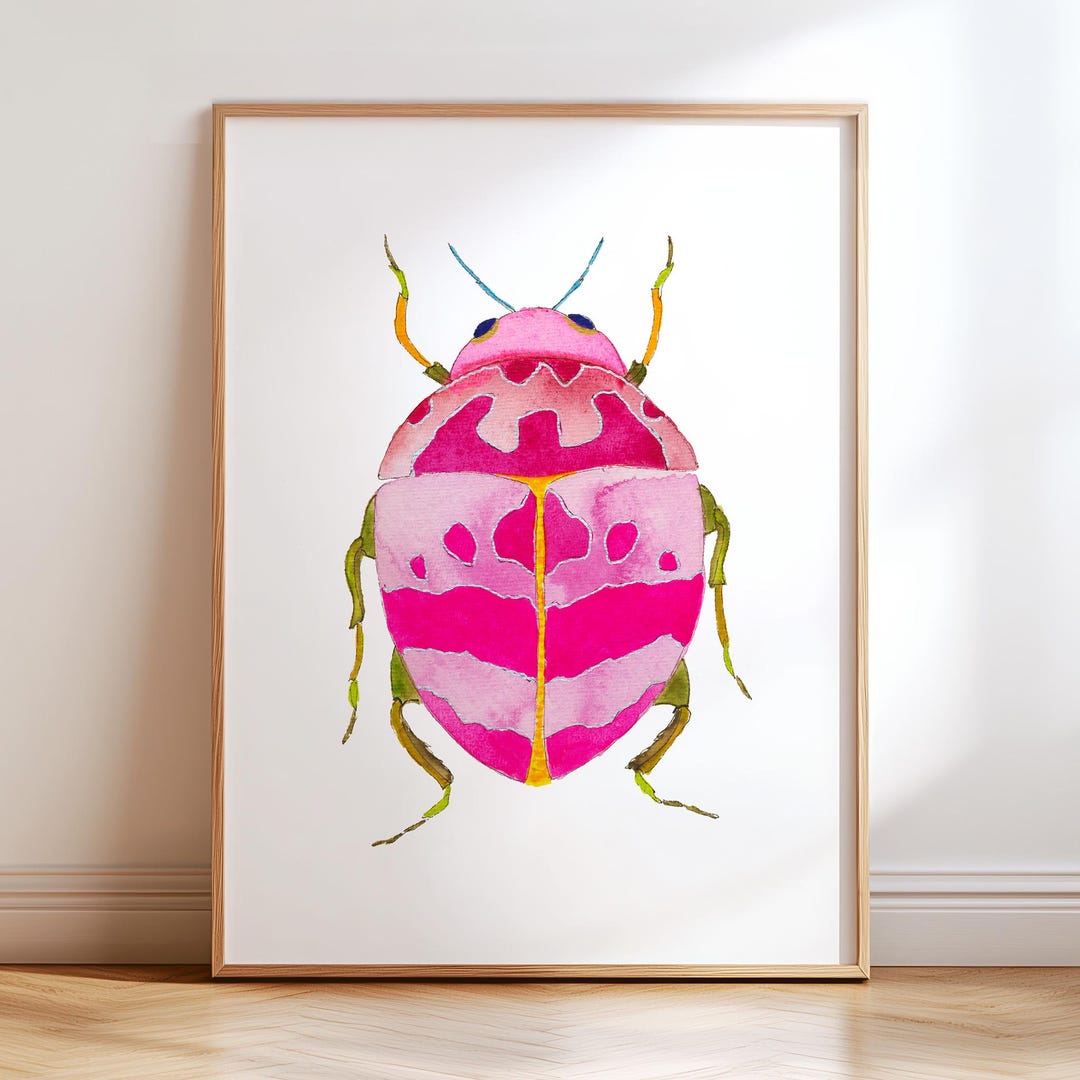Vibrant Watercolor Beetle Art Print. Pink Beetles Wall Art. Boys Nature ...