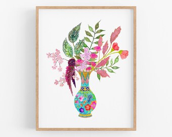 Watercolor Flowers. Floral Art Print. Living Room Art Print. Bouquet of Flowers Painting. Floral Wall Art. Colorful Flowers. Kitchen Art.