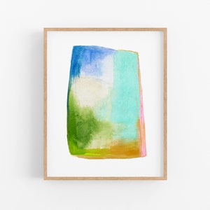 Unique Colorful Abstract Art. Modern Decor.  Watercolor Art Print. Green Blue Teal Brown.   Minimalist Bright Abstract.   Sarah Martinez Art