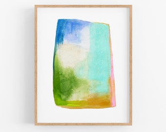 Unique Colorful Abstract Art. Modern Decor.  Watercolor Art Print. Green Blue Teal Brown.   Minimalist Bright Abstract.   Sarah Martinez Art