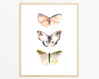 Butterfly Print. Pink & Gray Watercolor Butterfly Art Print. Soft Pink Butterfly Art. Watercolor Butterfly Poster. Modern Nursery Art.
