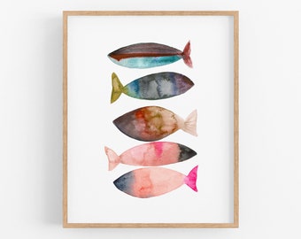 Colorful Fish Art Print. Watercolor Fish. Abstract Fish Print. Fisherman Gift. Office Art. Gift For Him. Lake House Decor. Cottage Wall Art.